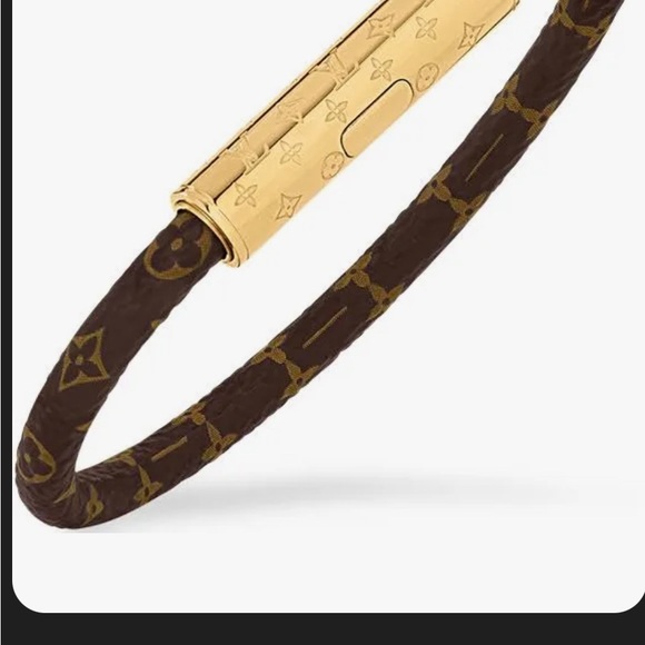 Louis Vuitton Brown Leather and Gold Bangle Bracelet - Picture 3 of 3
